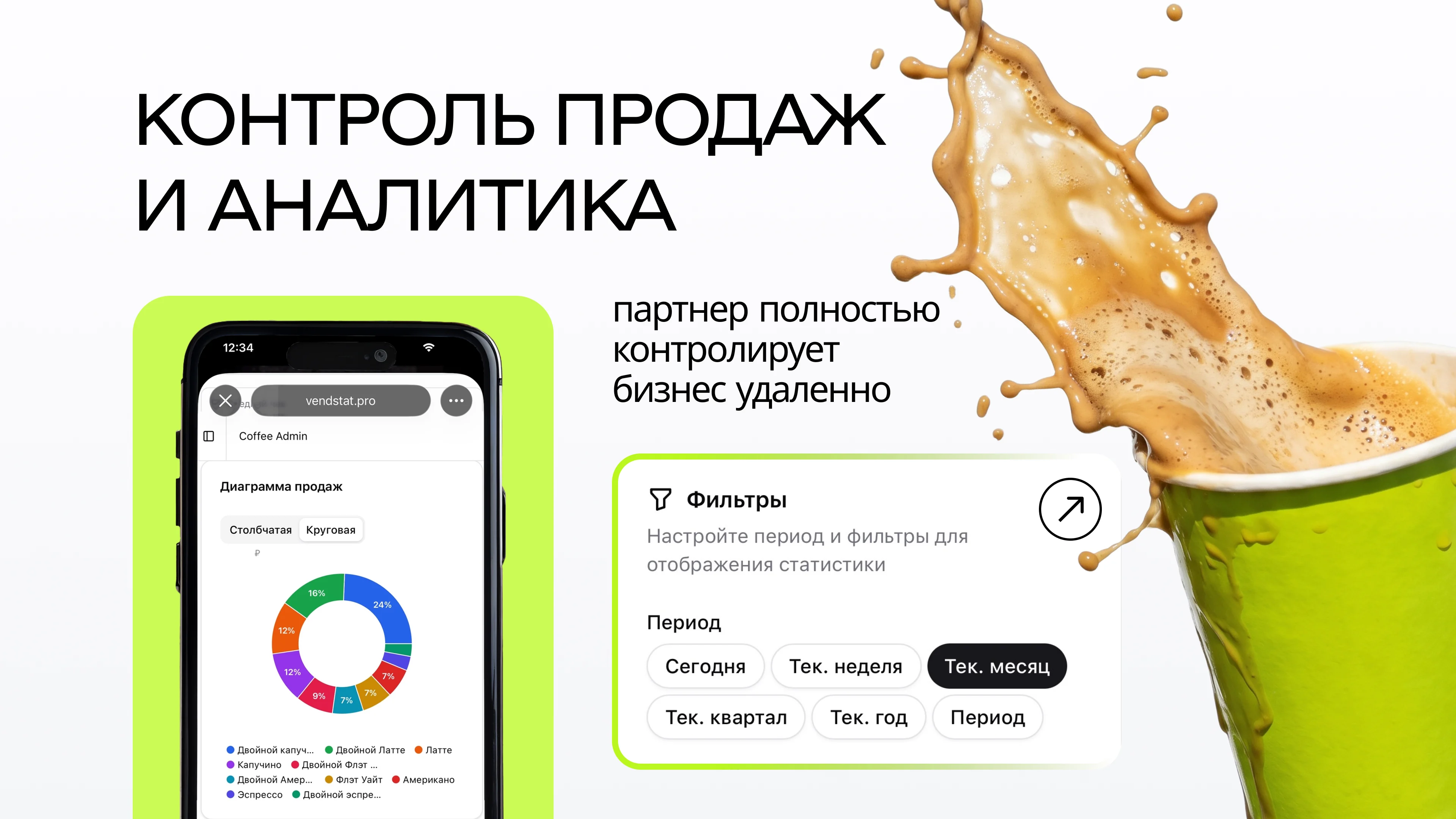 Слайд презентации Vendstat с контролем продаж и аналитикой